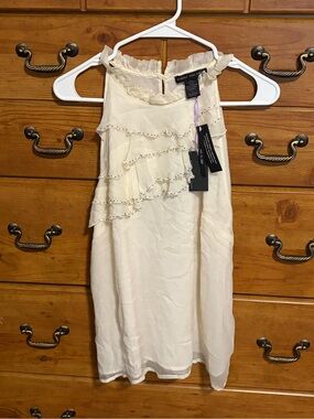 Elena Solano Cream Ruffle Neck Sleeveless Tank Top